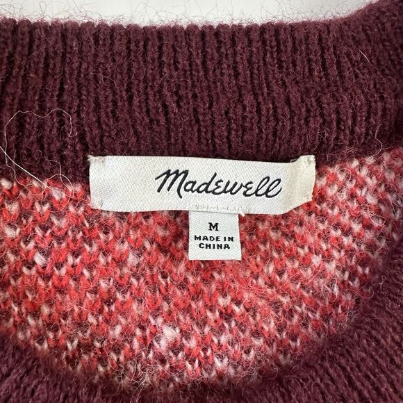Madewell Fenimore Red Plaid Pullover Sweater Alpaca Wool Blend size medium - Picture 5 of 6